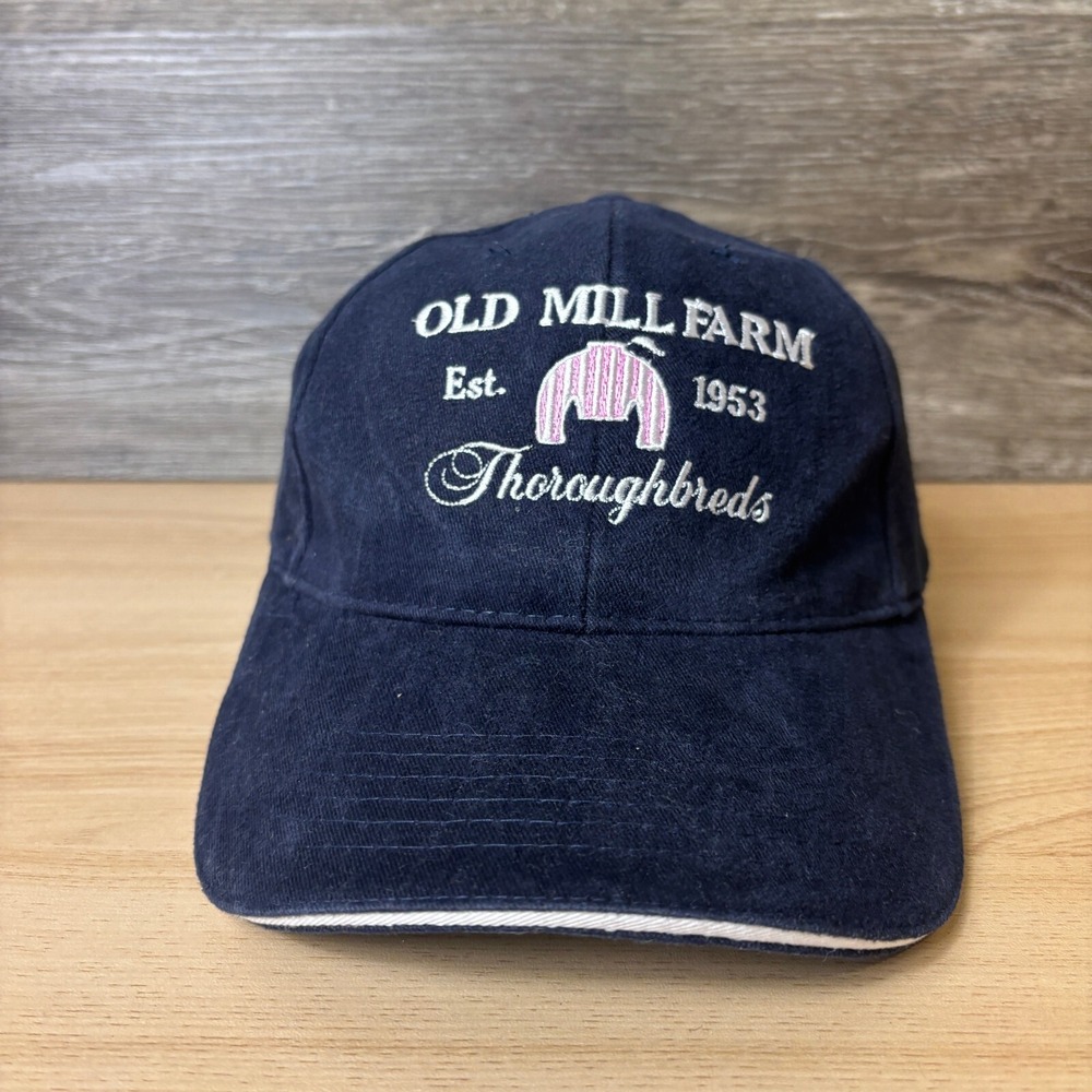 Old‎ Mill Farm Hat Cap Strap Back Blue Navy Thoroughbreds Adjustable